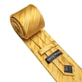 thumbnail image 4 of Barry.Wang Gold Silk Ties for Men Sets Woven Pure Striped Formal Necktie Pocket Square Cufflinks Wedding Party 4PCS, 4 of 5