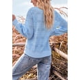 thumbnail image 5 of Crew Neck Geometric Pattern Textured Knit Fall Sweater for Women Blue Medium, 5 of 5