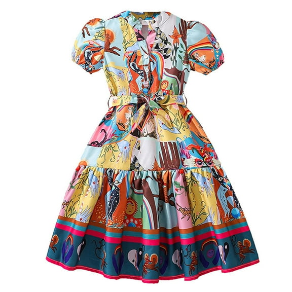 Girls Western Dress Easter Dresses Birthday Party Princess Dress Boho Dresses National Dress Trendy Spring Summmer Outfit Fashion Cothes #Yellow 8-9 Years