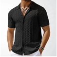 thumbnail image 2 of Men's Short Sleeve Knit Button-Down Shirt, Textured Cable Knit Polo Collar Casual Summer Shirt, 2 of 13