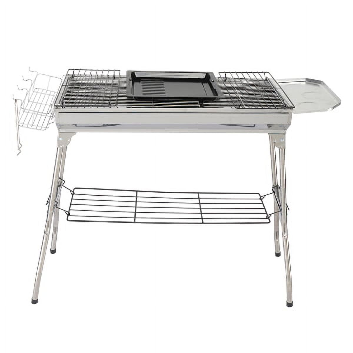 Portable Stainless Steel Charcoal Grill, Outdoor BBQ Grill with 2 Cooking Grates & Baking Tray, Lightweight for Camping Picnic Backyard