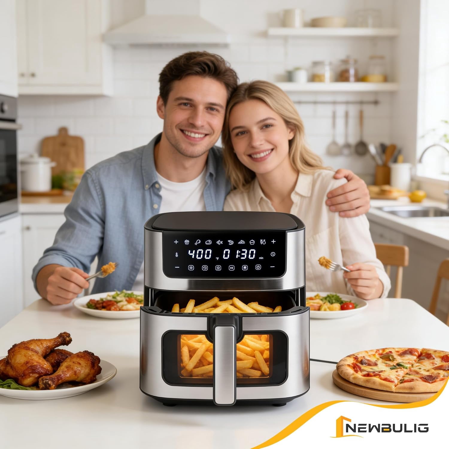 Air Fryer 6.34QT, Airfryer with Visible Window, 400 ℉ Fast Heating Air Fryers Oven with Nonstick and Dishwasher-Safe Basket, 8-in-1 Cooking Preset, Timer，Auto-Off, Stainless Steel, White