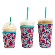Baxendale Reusable Neoprene Insulator Sleeve for Iced Coffee or Cold Beverage Cups (Blue Floral, 3-pack, 16-32oz)