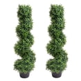 thumbnail image 1 of QinaQin Par de topiarios artificiales en espiral de 35 pulgadas en maceta, decoración verde para entrada, jardín, porche o interiores, 1 of 9