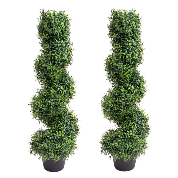 QinaQin Par de topiarios artificiales en espiral de 35 pulgadas en maceta, decoración verde para entrada, jardín, porche o interiores