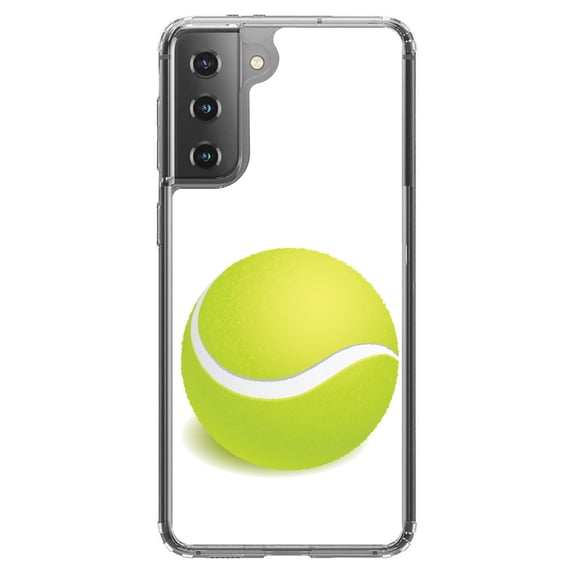 DistinctInk Clear Shockproof Hybrid Case for Galaxy S21  PLUS 5G (6.7" Screen) - TPU Bumper, Acrylic Back, Tempered Glass Screen Protector - Green Tennis Ball