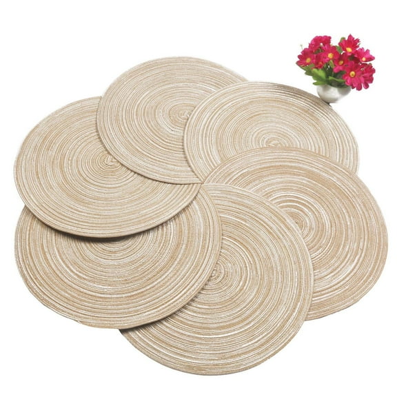 Uanit Round Braided Placemats 15 Inch Round Table Mats for Dining Tables Washable Woven Heat Resistant Place Mats Set of 6