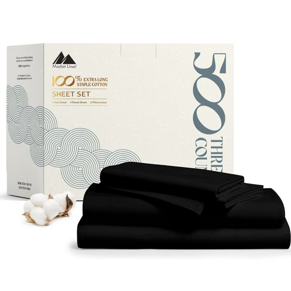 Mayfair Linen California King Sheet Sets - 500 Thread Count 100% Cotton Sheets 4 PC Cal King Sheets Set California King Cooling Sheets Soft Breathable Bed Sheets 16"" Deep Pocket Sheets (Black)