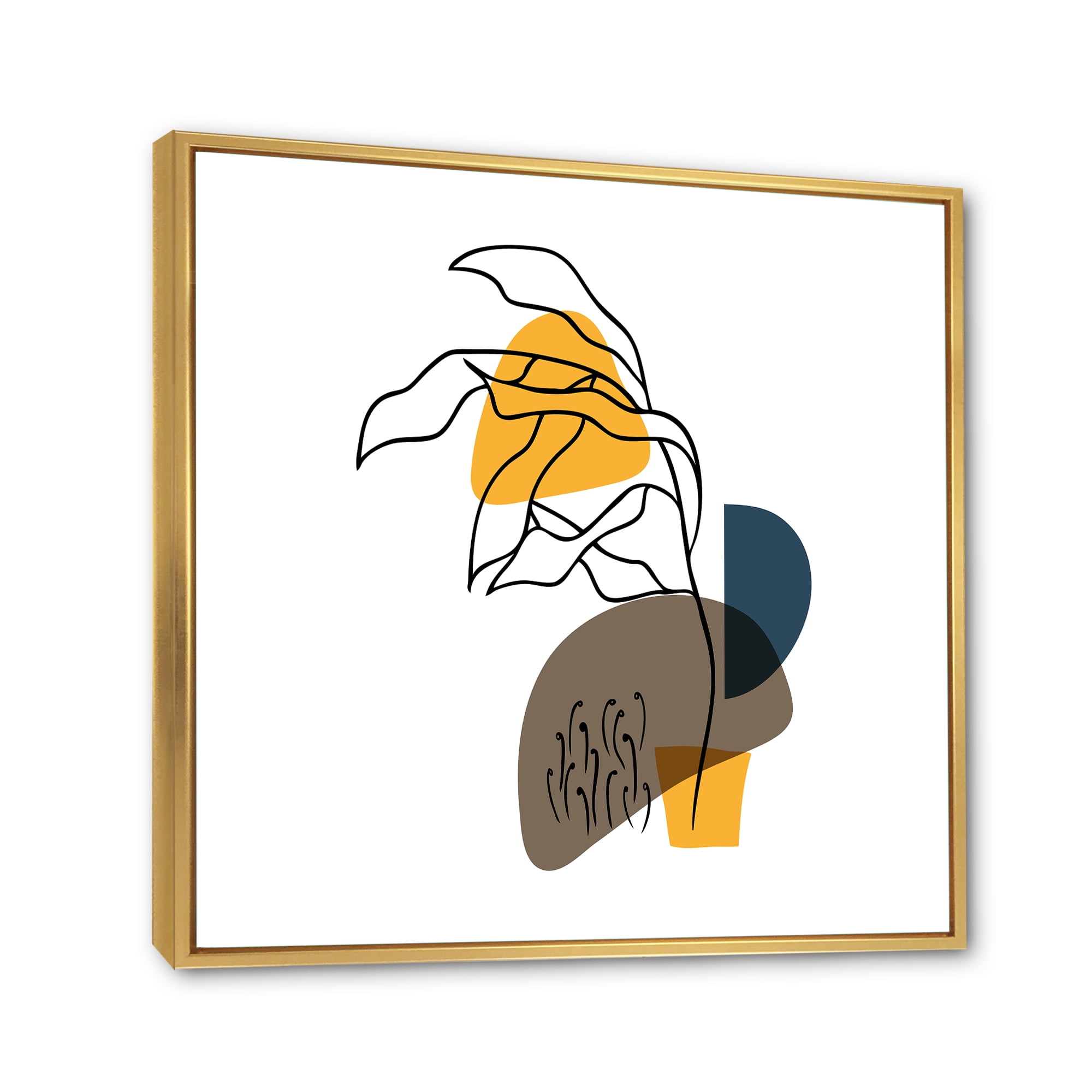 Designart 'Abstract Minimal Shapes Under Flowers V' Modern Framed Canvas Wall Art Print