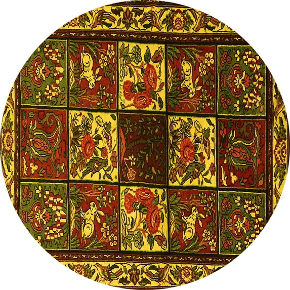 Ahgly Company Machine Washable Indoor Round Animal Yellow Traditional Area Rugs, 4' Round