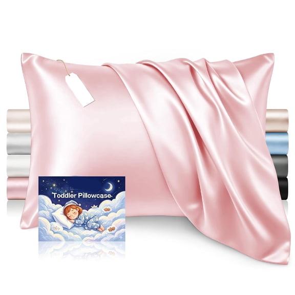 HIBIBUD Satin Toddler Pillowcase 13X18,2 Pack Silky Soft Small Pillowcases for Kids Night Sleeping,Breathable Travel Pillow Case with Envelope Closure,Light Pink
