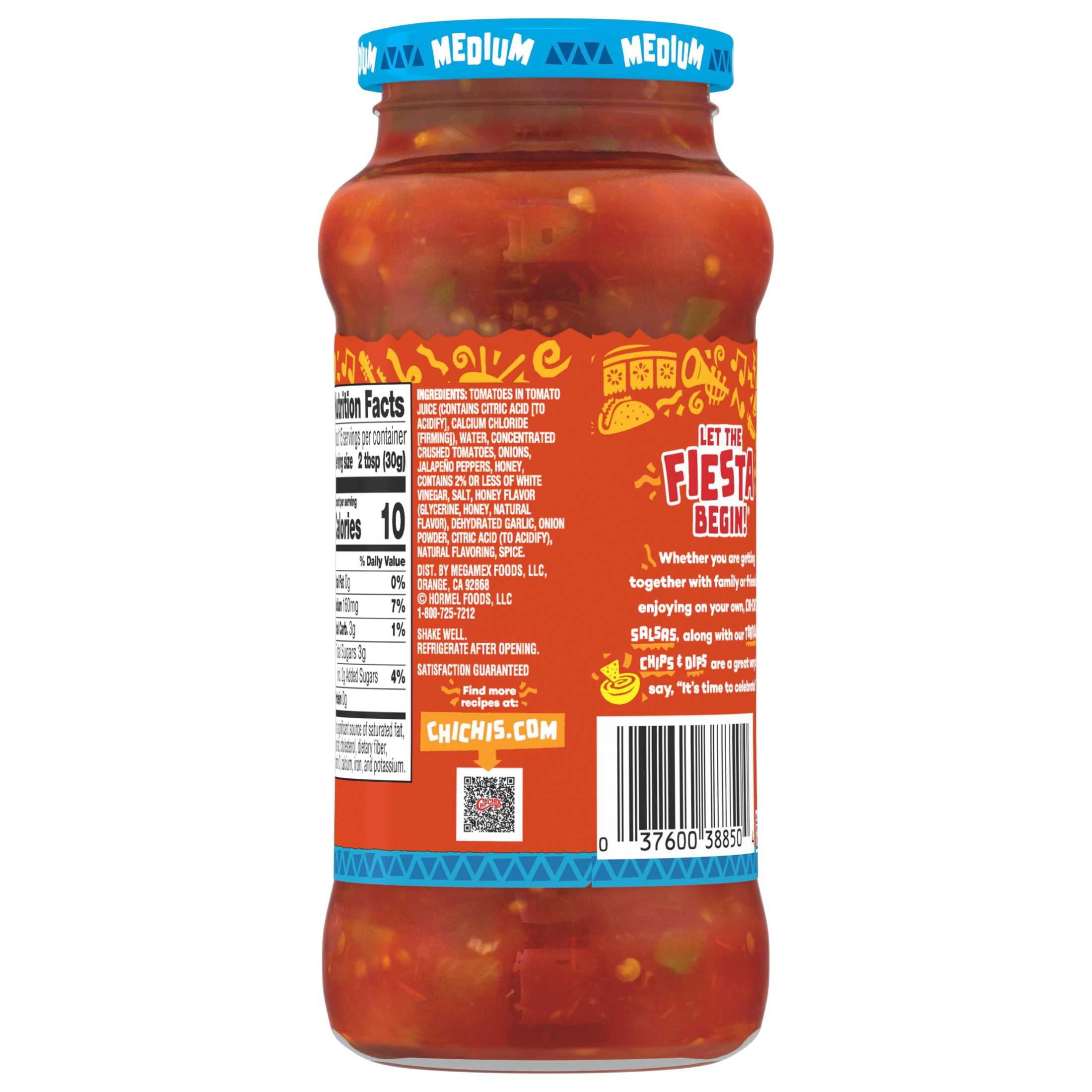 (2 pack) CHI-CHI'S Hot Honey Salsa Medium, Chip Dip, Kosher Shelf Stable, 16 oz Glass Jar​