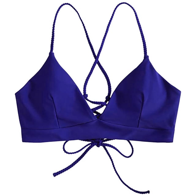 Women's Basic Criss Cross Push Up Bikini Tops Textured Spaghetti Straps Wire Free Bathing Suit Top