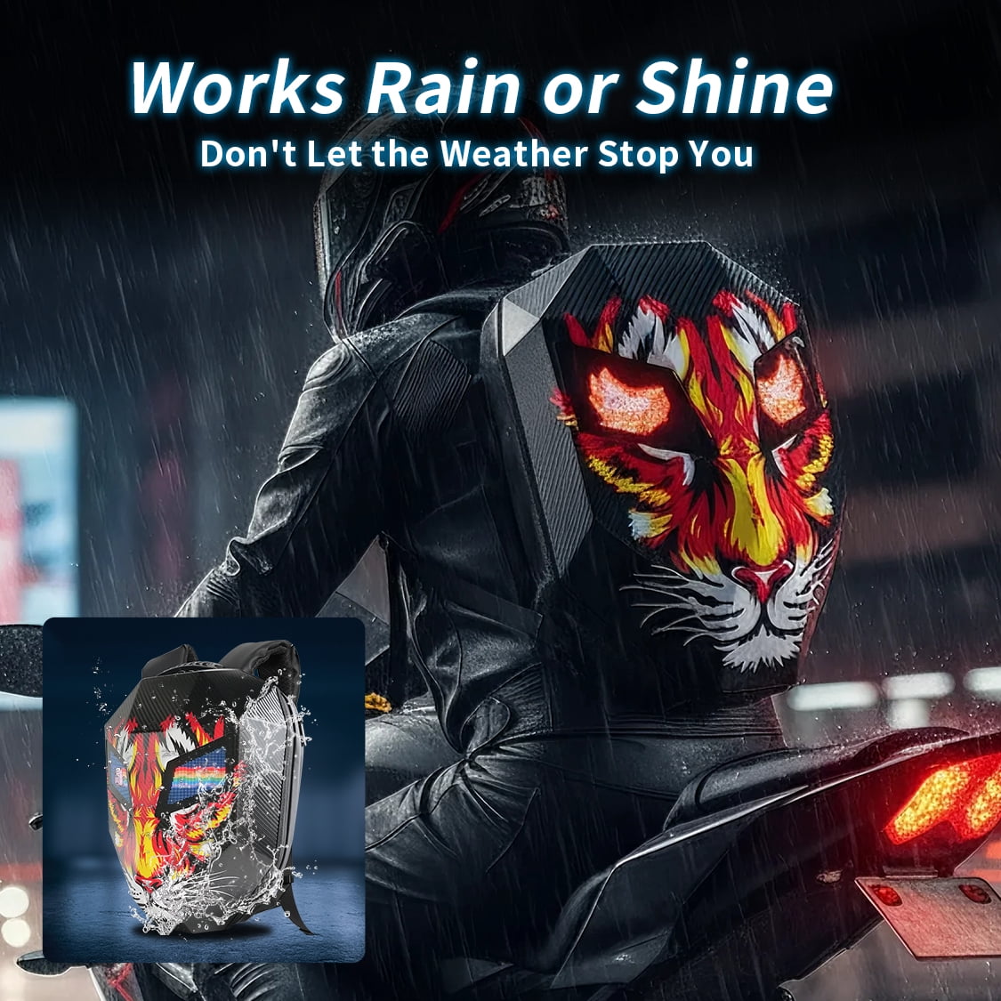 19" LED Backpack, Animated Digital Motorcycle Backpack with Programmable Moving Eyes, DIY Graffiti, Perfect Tech Gear - Tiger