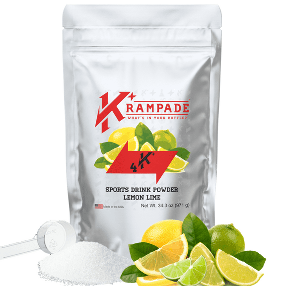 Krampade Electrolyte Powder Potassium Supplement - 4000 mg K , >4x More Than Coconut Water | Instant Cramp Relief | Hydration Powder | Lemon Lime | 19-Serving Resealable Pouch