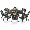 thumbnail image 4 of SOCIALCOMFY 10-Piece Patio Cast Aluminum Dining Set, All Weather Outdoor Dining Furniture Set for 8 Person, Includes 8 Dining Chairs and 61" Large Round Dining Table w/ 31" Lazy Susan, Umbrella Hole, 4 of 7