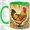 Green, variant on Colorful Rooster Sunburst Coffee Mug, Rooster Mug, Morning Tea Cup for Home, Farm Bird with Yellow Feathers and Green Tail, Retro Floral Border, Country Kitchen Accent, Poultry Lover