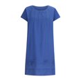 thumbnail image 6 of LLYwey Linen Dresses for Women 2025 Plus Size Cap Sleeve Summer Dresses Casual Loose Solid Color Round Neck Short Sleeve Knee Length Beach Vacation Sundress, Sun-50, Blue, L, 6 of 8