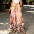thumbnail image 2 of Watercolor Floral Wide Leg Pants for Women, High Waist Drawstring Palazzo Trousers - Boho Summer Flowy Beach Bottoms Pink S, 2 of 7