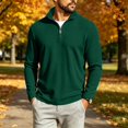 thumbnail image 2 of Mens Waffle Knit Polo Shirts Quarter Zip Up Long Sleeve Pullover Lightweight Fashion Casual Slim Fit Collar Golf Shirt, 2 of 8