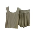 thumbnail image 2 of RKSTN Pyjama pour Femmes Ensemble Coton à Volants Grande Taille Col Ras du Cou Sans Manches Camisole de Pyjama avec Shorts 2 Pcs Pyjama Léger pour Femmes, 2 of 5