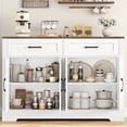 thumbnail image 6 of Homfa Buffet Cabinet with 2 Drawers and 4 Doors, Kitchen Sideboard Storage Cabinet, Farmhouse Coffee Bar Cabinet for Dining Room, White & Brown, 6 of 8