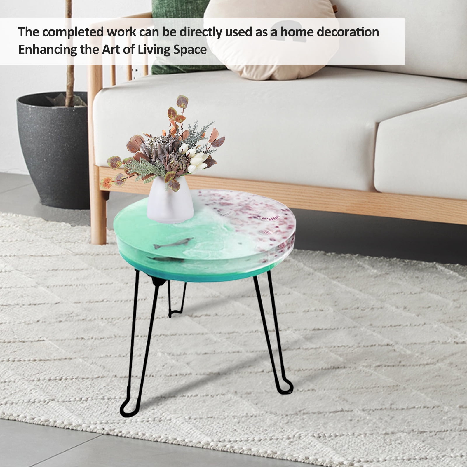 Keyohome Resin Table Mold Soft Silicone Epoxy Table Mold with 3 Metal Leg Decorative Silicone Resin Tray for Home Decoration DIY Art Work
