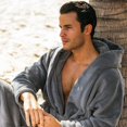 thumbnail image 4 of GFDYREE Men's Warm Fleece Robe with Hood, Plaid Big and Tall Bathrobe, 4 of 7