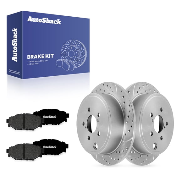 AutoShack Rear Solid Drilled & Slotted Silver Zinc Coated Brake Rotors   Premium Ceramic Pads 6-PC Brake Kit Replacement for 2010-2014 Subaru Outback 2013 Scion FR-S SilverShield Pro 11.25" (286 mm)
