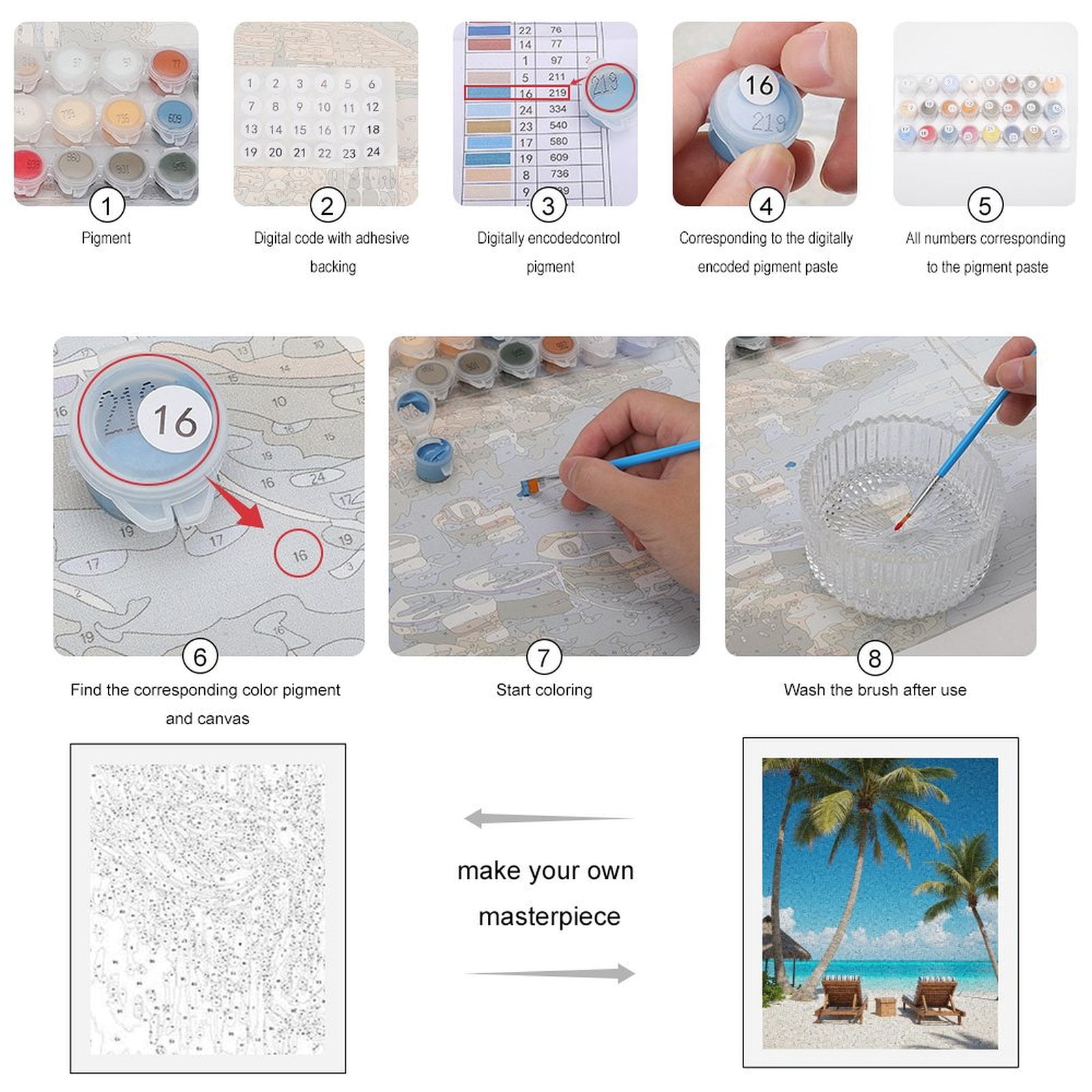 Paint by Numbers Kit for Adults, Tropical Paradise Beach Chairs Ocean Paint by Numbers, Easy Paint by Numbers Kit for Adults Beginner, DIY Adult Paint by Number Kits on Canvas, 12x16in Home Decor