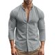 thumbnail image 4 of pstuiky camisas de manga larga para hombre, Camisas casuales de lino a la moda para hombre, de color liso, con botones y cuello alto, de manga larga camisetas de hombre xl, 4 of 9