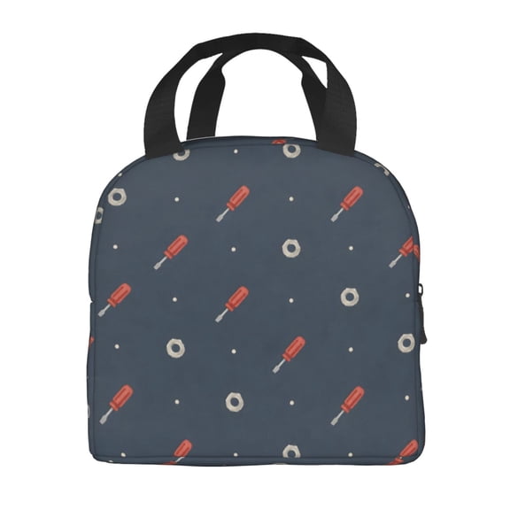 Red Screwdriver Nut Print Lunch Bag Thick Aluminum Foil Tote Cooler for Women Office Picnic Gift
