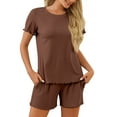 thumbnail image 3 of MOSHU Womens Pajamas Sets Ribbed Knits Tops and Elasticated Waist Shorts with Pocket Ruffle Edge Lounge Sets, 3 of 10
