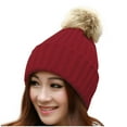 thumbnail image 4 of Holloyiver Women Winter Warm Knitted Cute Rabbit F-ur Ball Yarn Hat, 4 of 5