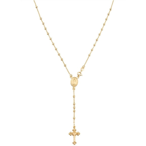 Miabella 925 Sterling Silver or 18Kt Yellow Gold Over Silver Italian Rosary Bead Cross Y Necklace Chain for Women (yellow-gold-plated-silver, Length 20 Inches)