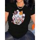thumbnail image 1 of Camiseta gráfica Chic Cat Sipping Tea para mujer: cómoda y casual, de manga corta y cuello redondo, de algodón elástico, lavable a máquina, no transparente, ideal para todas las estaciones, ideal para, 1 of 6