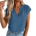 thumbnail image 5 of hlysgo Women's Cap Sleeve Tops V Neck Dressy Casual Blouses Summer Work Business Shirts Blue,M, 5 of 6