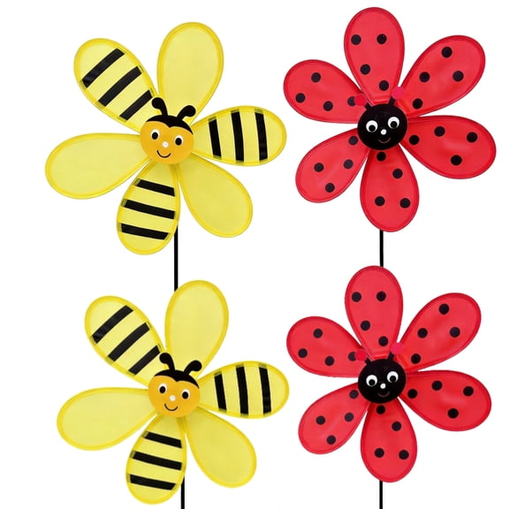 4Pcs Bee and Ladybird Wind Spinner Windmill, Colorful Decorative Pinwheel Ornament, Outdoor Garden Yard Lawn Backyard Patio Balcony Landscaping Decoration