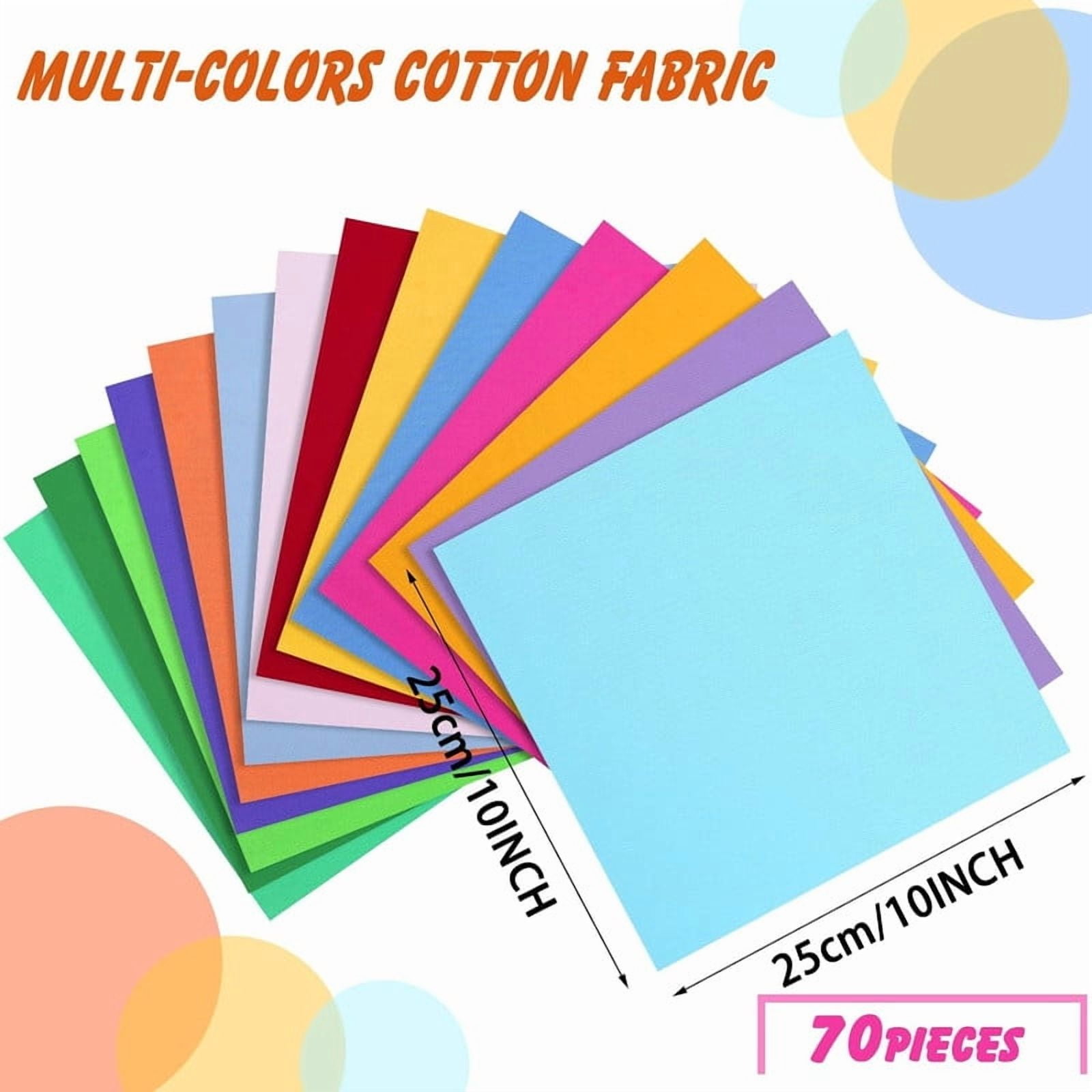 70PCS 10 x 10 Inches Cotton Fabric Square No Repeat Patchwork Fabrics Cotton Printed Craft Fabric Patchwork Bundles Quilting Fabric Craft for DIY Sewing Cloths Handmade Accessories(Solid Color)