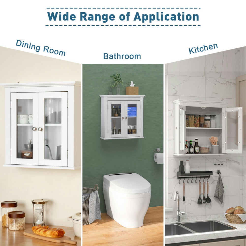 Finihen Bathroom Wall Cabinet, Wall Mounted Bathroom Cabinet, Medicine Cabinet, Wall Mounted Door Cabinet with 3-Level Adjustable Shelf, for Bathroom, White Finihen Bathroom Wall Cabinet, Wall Mounted Bathroom Cabinet, Medicine Cabinet, Wall Mounted Door Cabinet with 3-Level Adjustable Shelf, for Bathroom, White