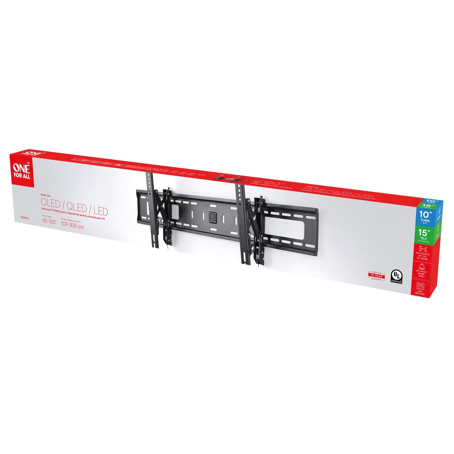 One For All SOLID Series JUMBO Tilting TV Wall Mount for 42" to 110" TVs, 900 x 600 Max VESA, Holds up to 165 lbs.