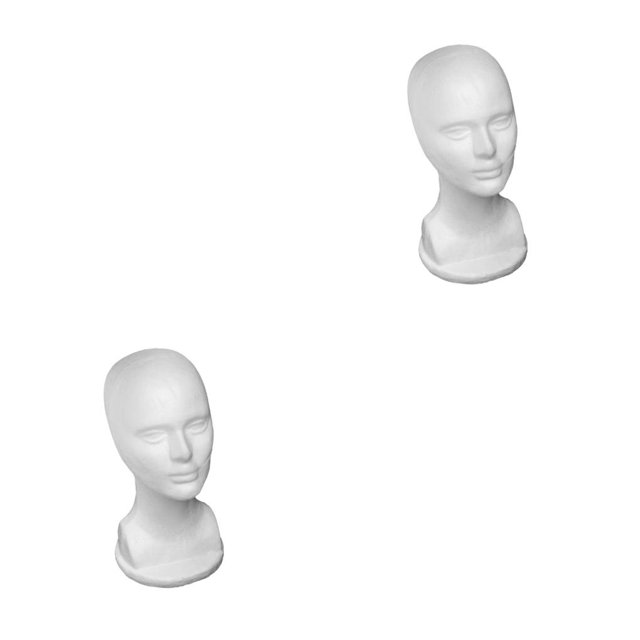 QualitChoice Foam Mannequin Head Male Model Wigs Prop Shop White Deflection Rack Professional Wear-resistant Holder Styrofoam Shelf Male 2Set