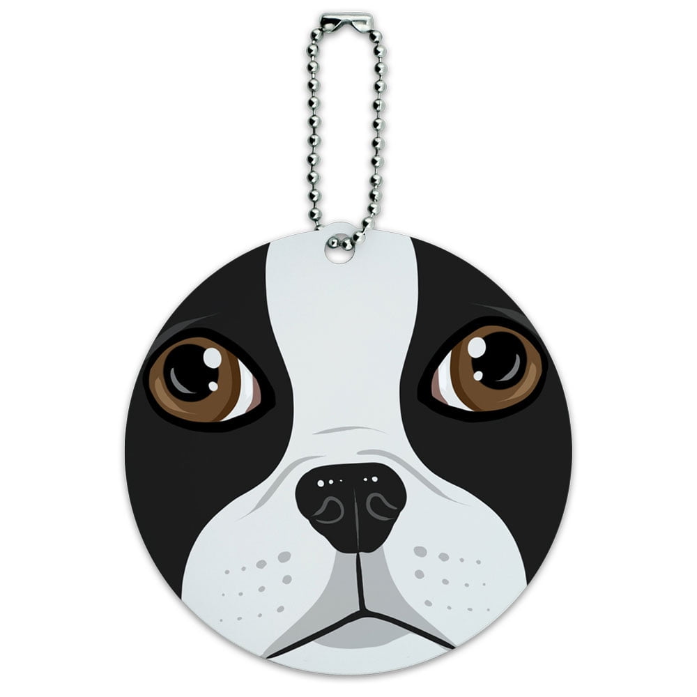 Boston Terrier Face Pet Dog Round ID Card Luggage Tag