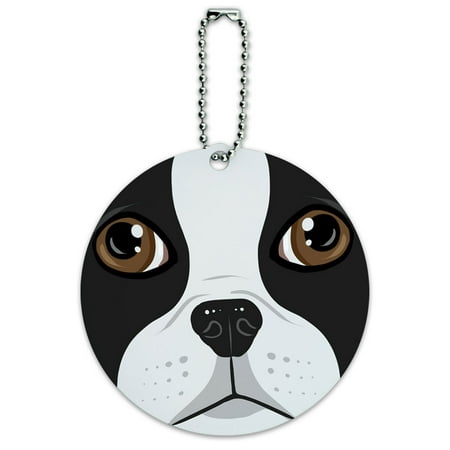 Boston Terrier Face Pet Dog Round ID Card Luggage