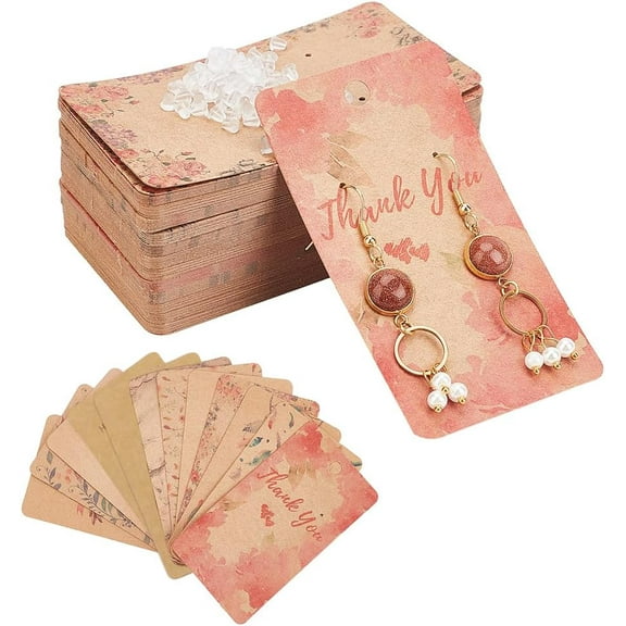 PH 126pcs Vintage Earring Cards 9 Styles 3.5×2 inch Rectangle Earring Display Cards Earring Holder Cards with 200pcs Plastic Ear Nut for DIY Selling Small Business Earring Package Display colorful