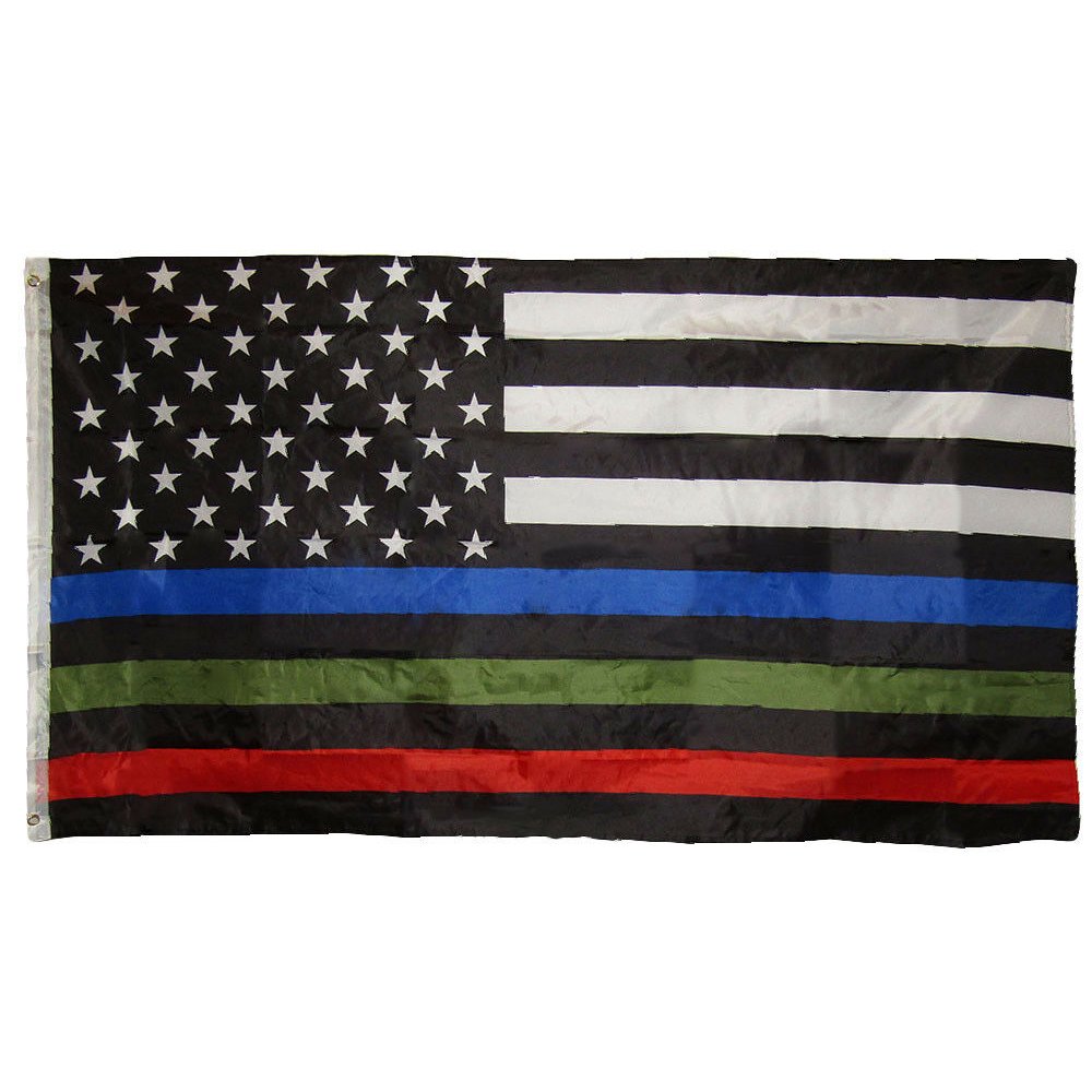 USA Thin Red, Blue & Green Line 3x5ft Flag Grommets Police Fire