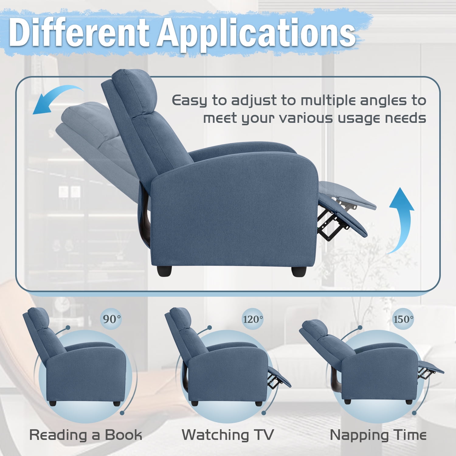 Vineego Massage Sofa Chair,Adjustable Fabric Recliner Home Theater Seating with Padded Backrest and Thick Seat Cushion ,Gray