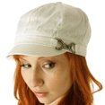 thumbnail image 1 of Womens Linen Blend Newsboy / Cabbie Hat / Cap with Rhinestone Buckle Accent - Cream - One Size, 1 of 1