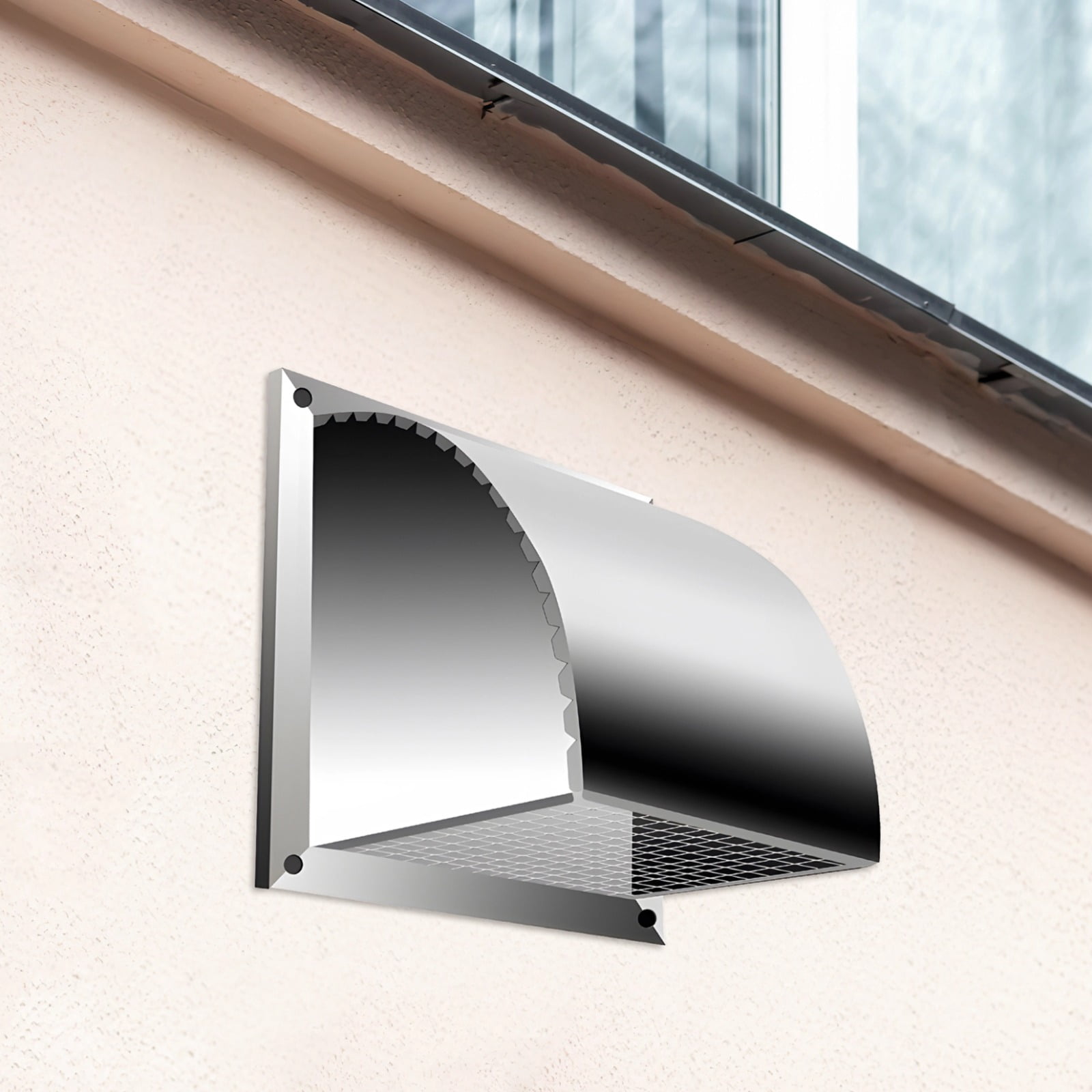 4-Inch Stainless Steel Dryer Vent Cover – Outdoor Exhaust Vent with Protective Mesh, Rust‑Resistant, Rain Hood Design, Easy Install for Houses & Buildings, 9.84" x 7.87" x 4.92"