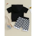 thumbnail image 4 of Suealasg Kids Boys Summer Outfits 6M 1T 2T 3T Toddler Boys Solid Color Hooded Short Sleeve T-Shirts Tops and Checkerboard Elastic Waist Shorts 2Pcs Causal Clothing for Baby Boys, 4 of 9